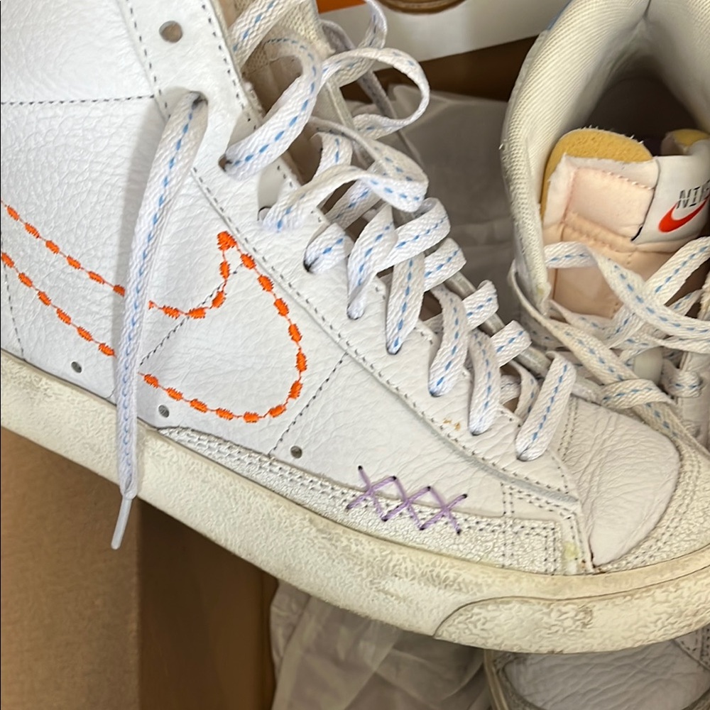Nike Blazers White High-Tops with Colorful Stitching